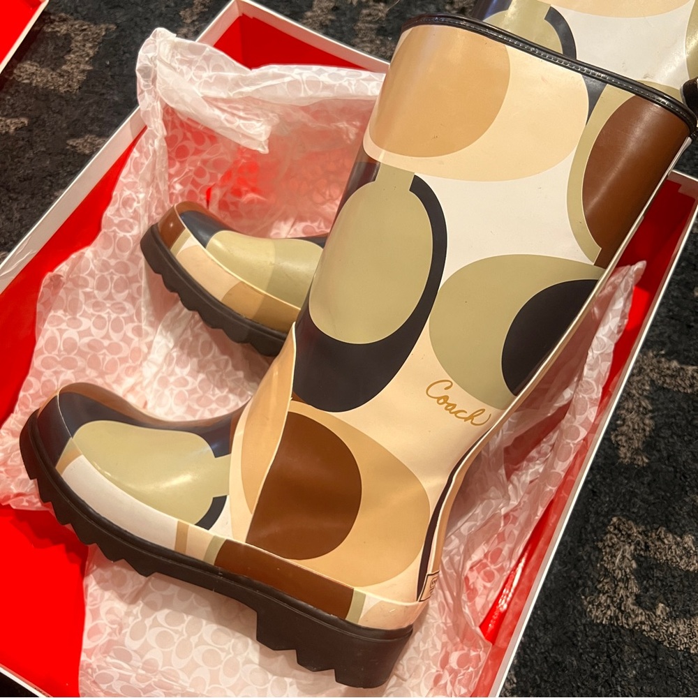 COACH PAISLEY SCARF PRINT RAIN BOOTS